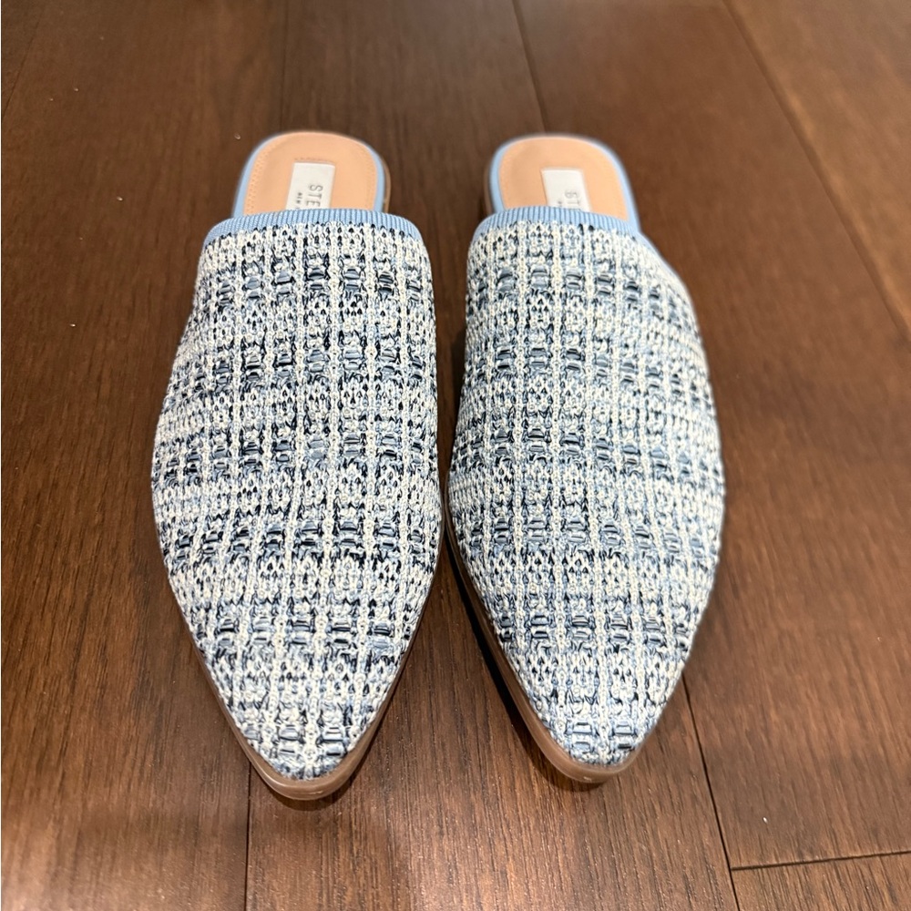 STEVEN NY Stylish Blue and White Woven Women's Slip-On Mules